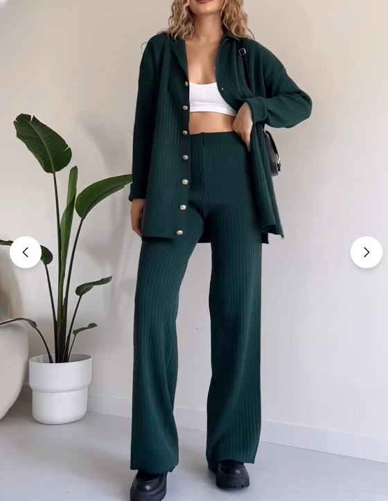 Eaksone - Striped Jacquard Button-Knit Two-Piece Set