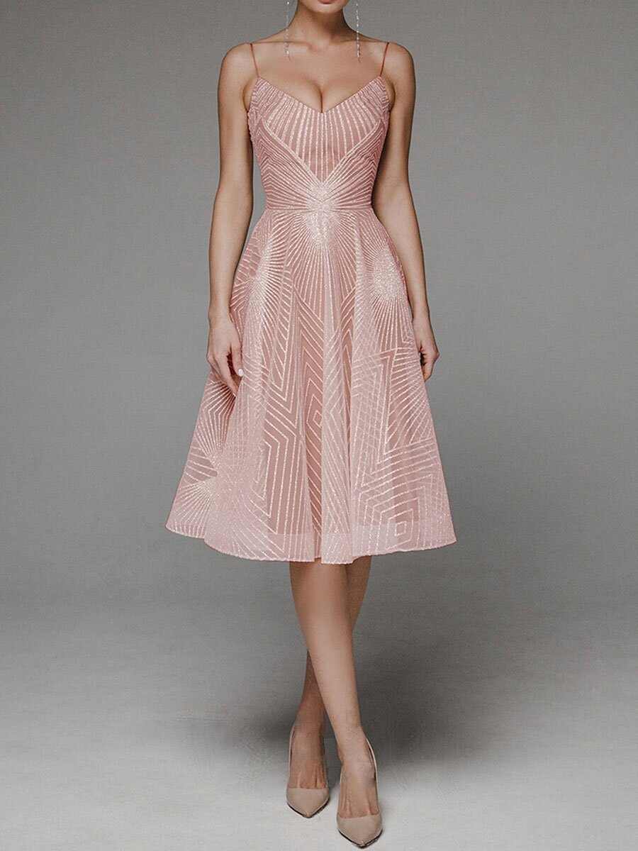 Eaksone - Fashion V Neck Sling A-Line Dress