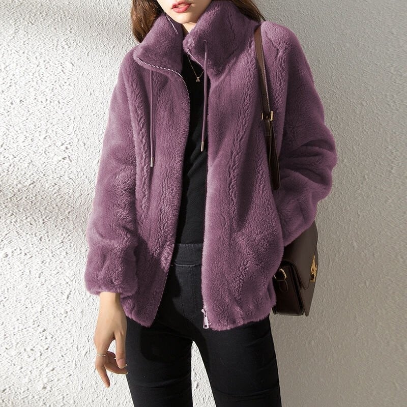 Eaksone - Padded Coat Stand-collar Double-faced Fleece Jacket