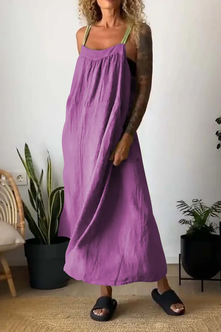 Eaksone - Women's Simple Cotton Linen Sling Dress