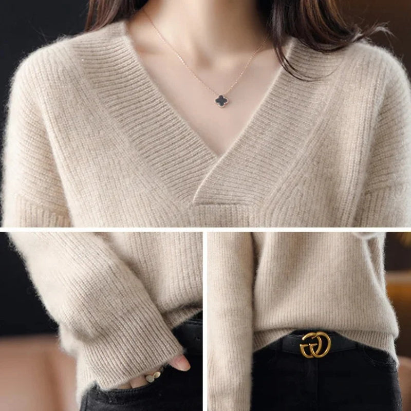 Eaksone - Women's V-neck Cashmere Sweater