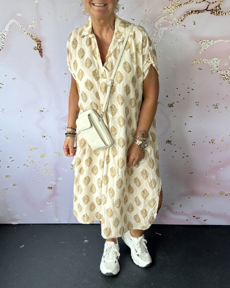 Eaksone - Loose lapel printed shirt dress