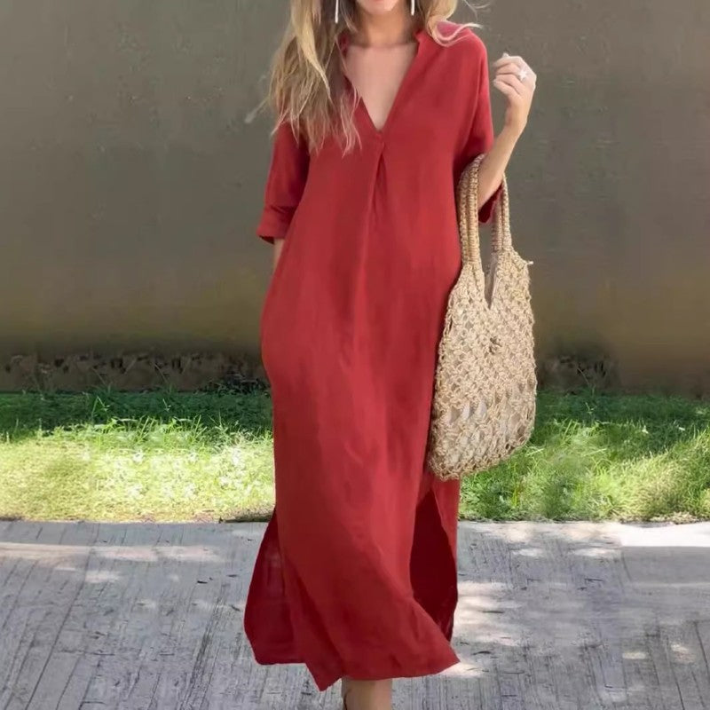 Eaksone - Elegante jurk met split V-hals