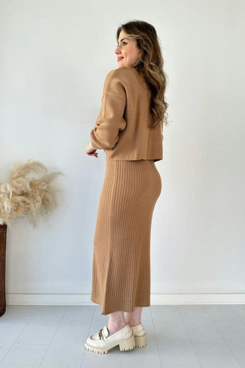 Eaksone - Short Sweater Knit Dress Set