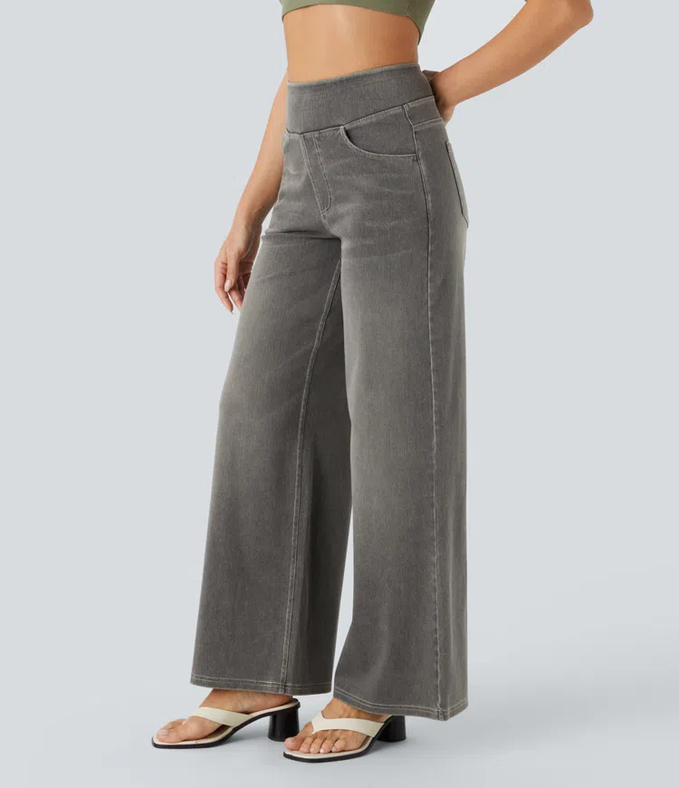 Eaksone - Super Stretch High-Waisted Wide Leg Jeans
