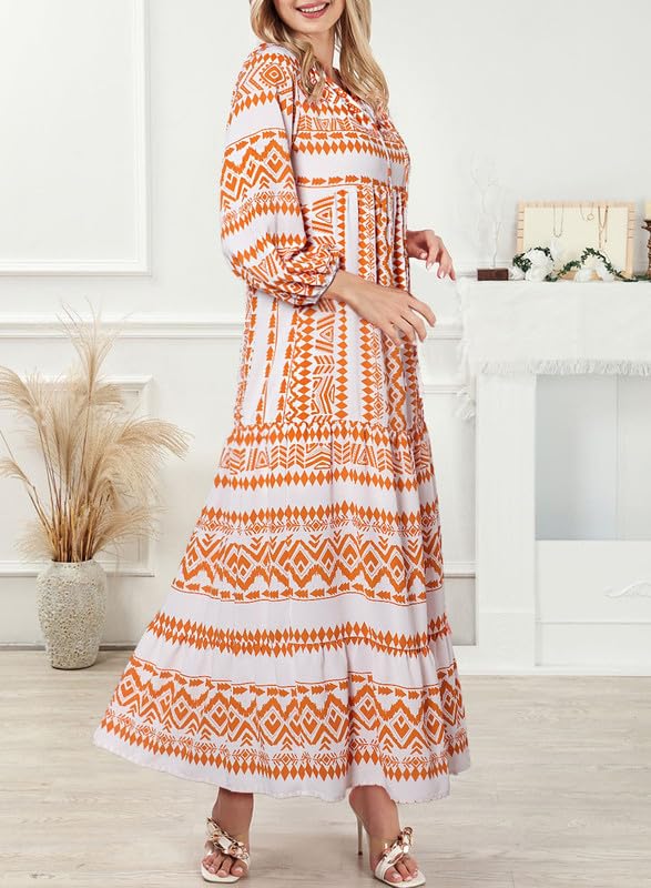 Eaksone - Women's Puff Sleeve Floral Boho Maxi Dress