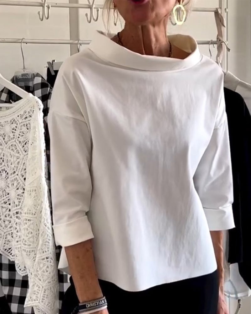 Eaksone - Casual Wide Lapel Turtleneck Top
