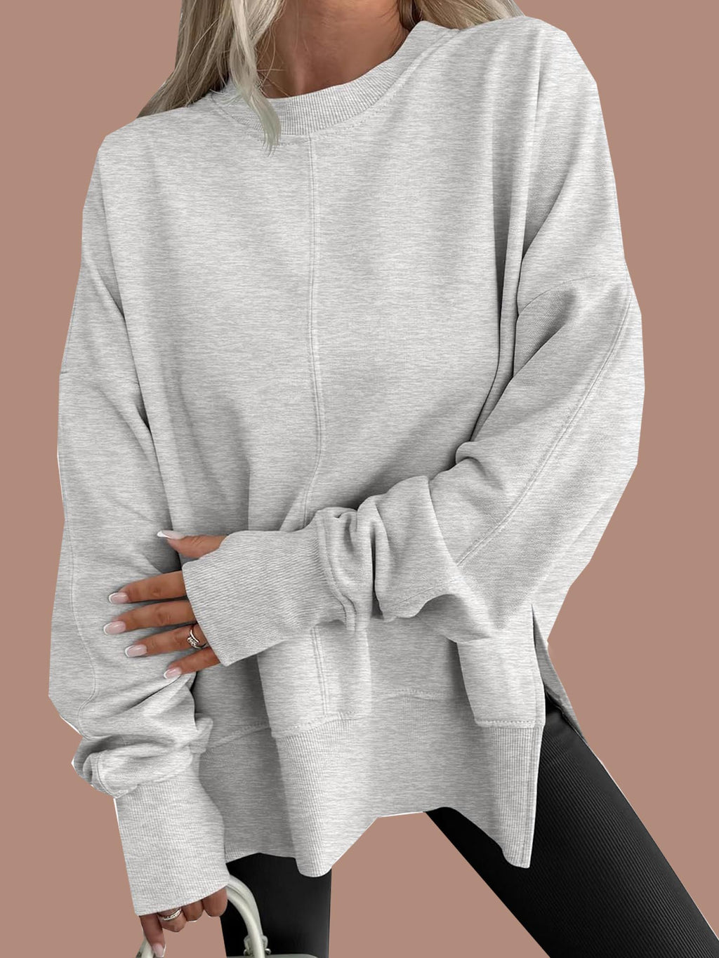 Eaksone - Women's Oversized Thumbhole Long Sleeve Side Slit Sweatshirt