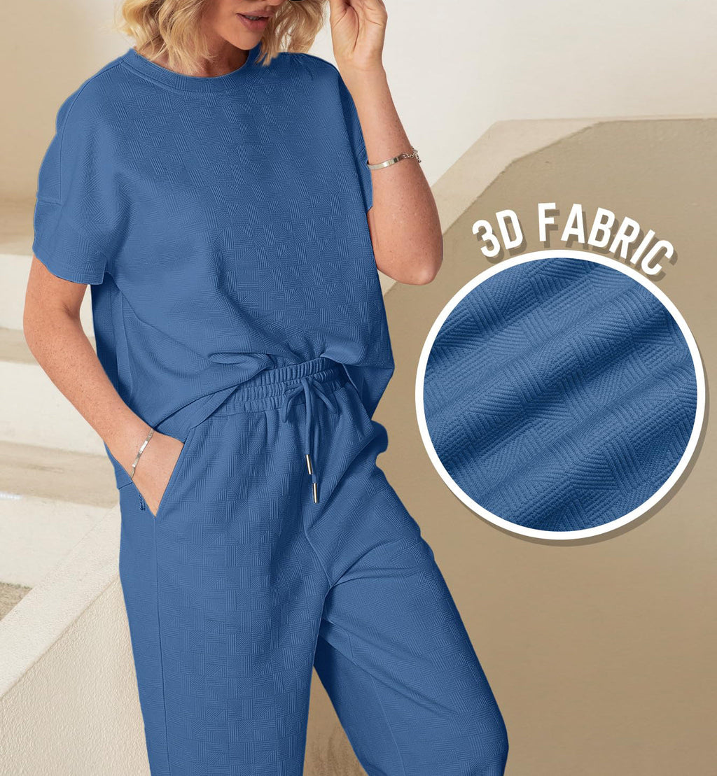Eaksone - Casual short-sleeved loose top and wide-leg pants suit
