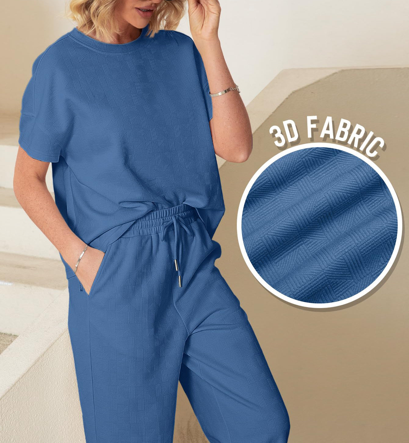 Eaksone - Casual short-sleeved loose top and wide-leg pants suit