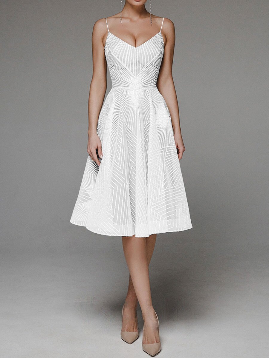 Eaksone - Fashion V Neck Sling A-Line Dress