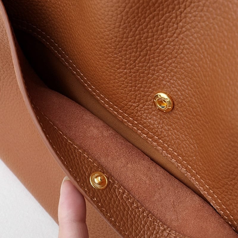 Eaksone - Solid color simple genuine leather shoulder bag