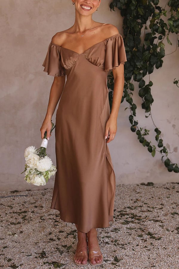 Eaksone - Satin Short Sleeve Sexy Off Shoulder Dress