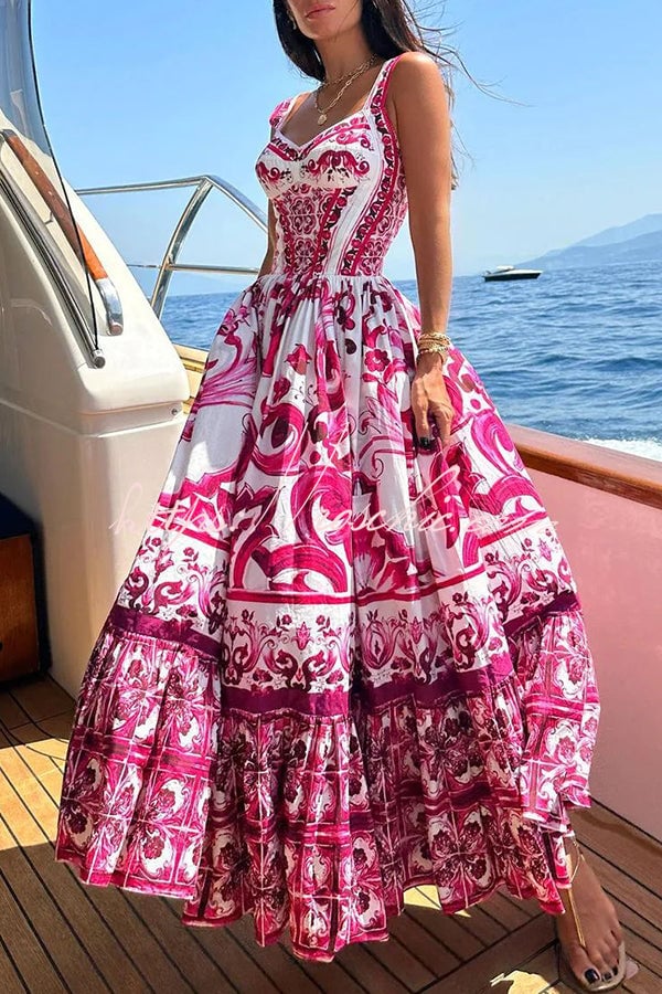 Eaksone - Stunning Floral Print Suspender Patchwork Maxi Dress