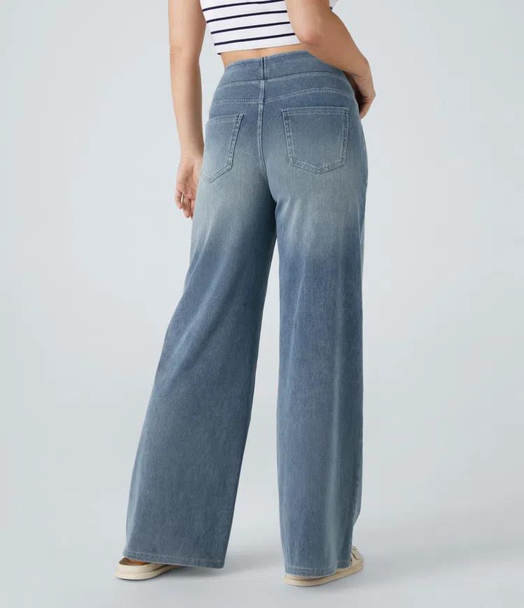 Eaksone - Super Stretch High-Waisted Wide Leg Jeans