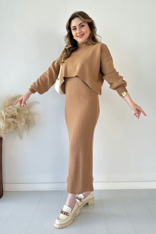 Eaksone - Short Sweater Knit Dress Set