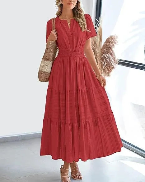 Eaksone - v-neck pleated puff sleeve dress black