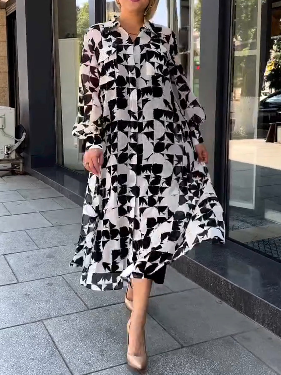 Eaksone - Classic Black White Shirt Dress