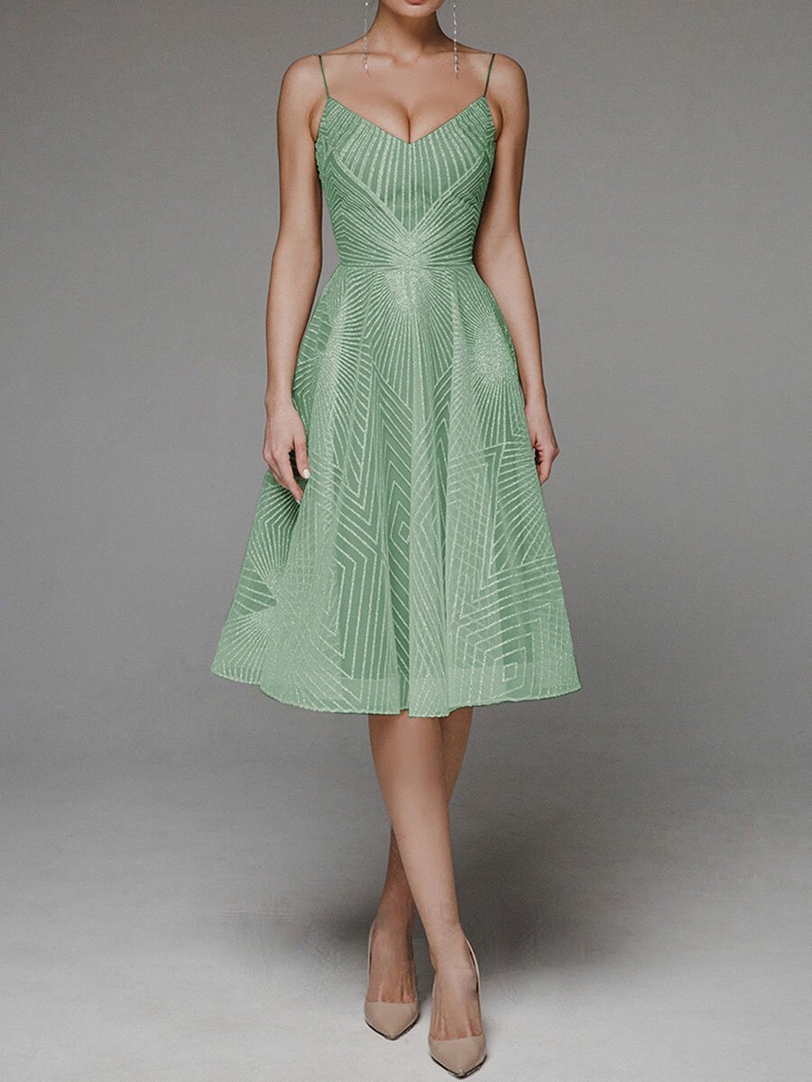 Eaksone - Fashion V Neck Sling A-Line Dress