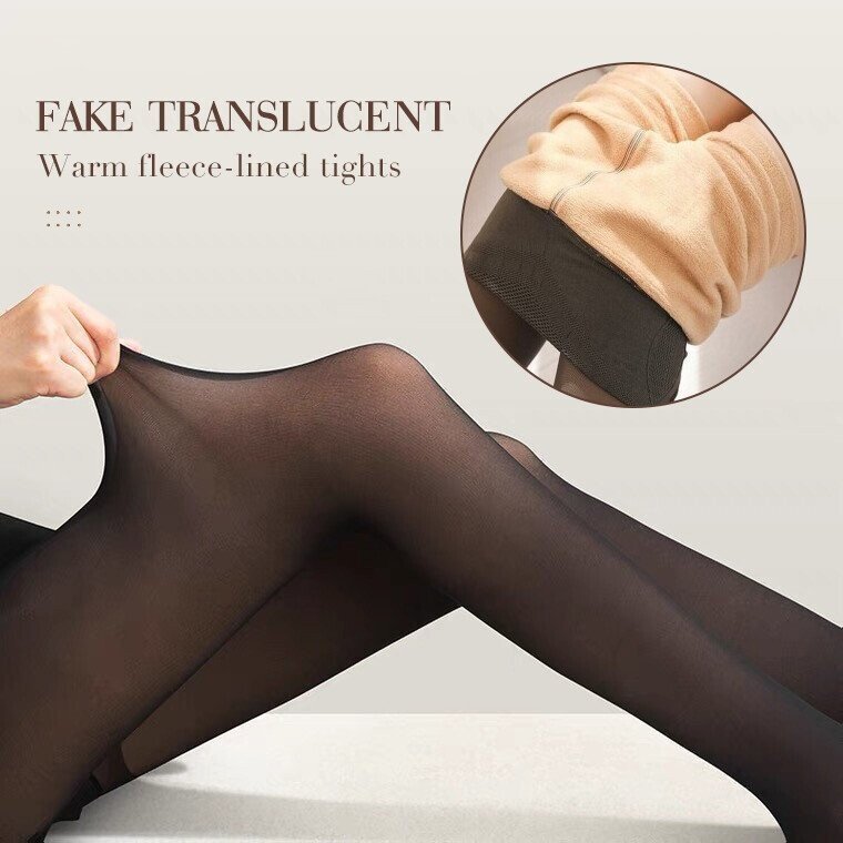 Eaksone - Flawless Legs Fake Translucent Warm Plush Lined Elastic Tights