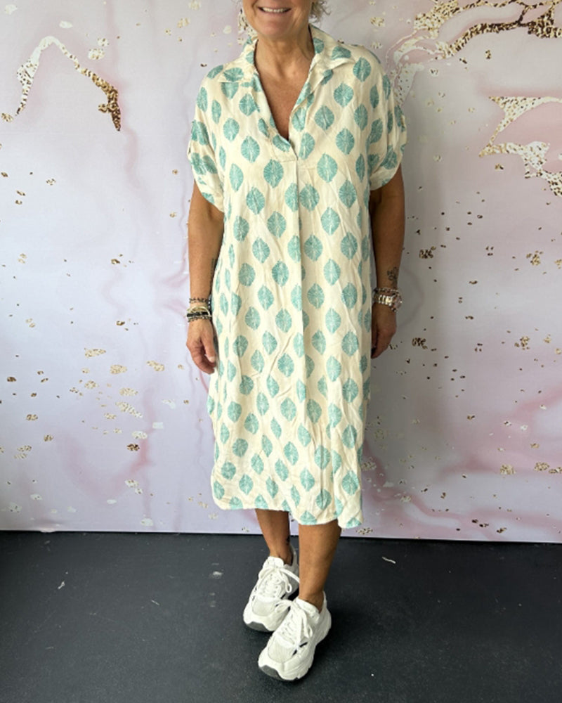 Eaksone - Loose lapel printed shirt dress