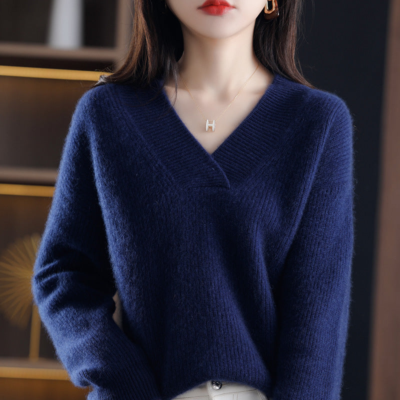 Eaksone - Women's V-neck Cashmere Sweater