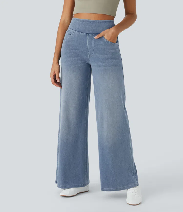 Eaksone - Super Stretch High-Waisted Wide Leg Jeans