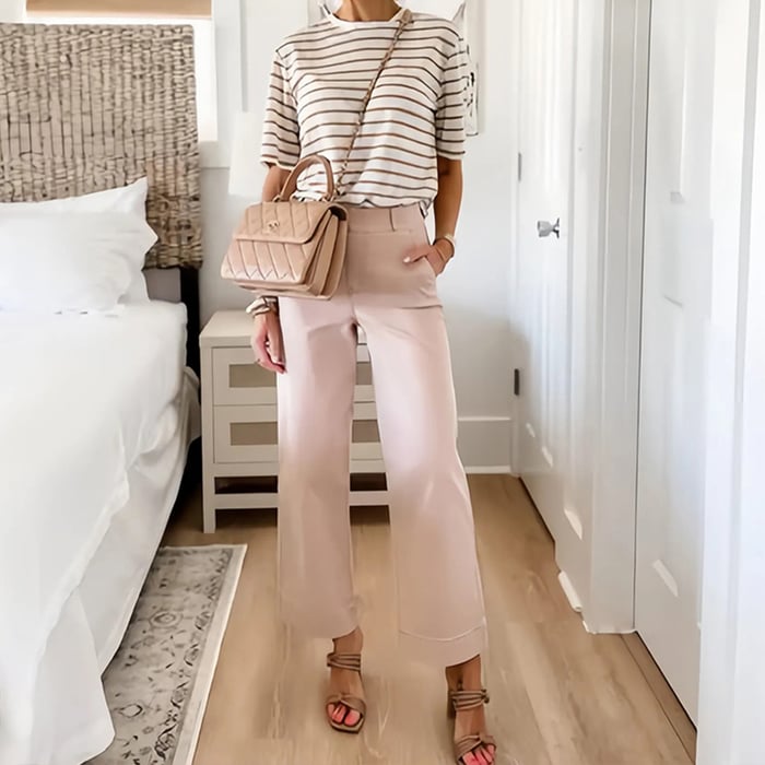Eaksone - Stretch Twill Cropped Wide Leg Pants