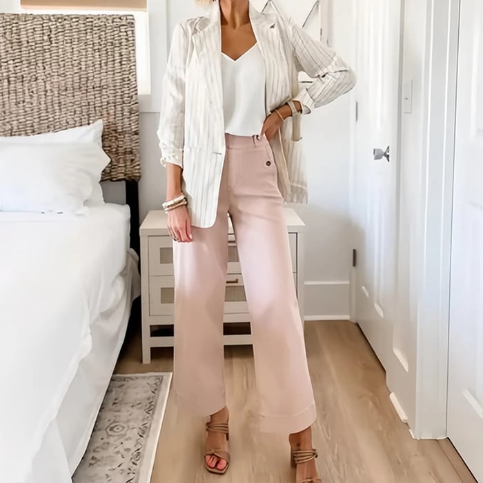 Eaksone - Stretch Twill Cropped Wide Leg Pants