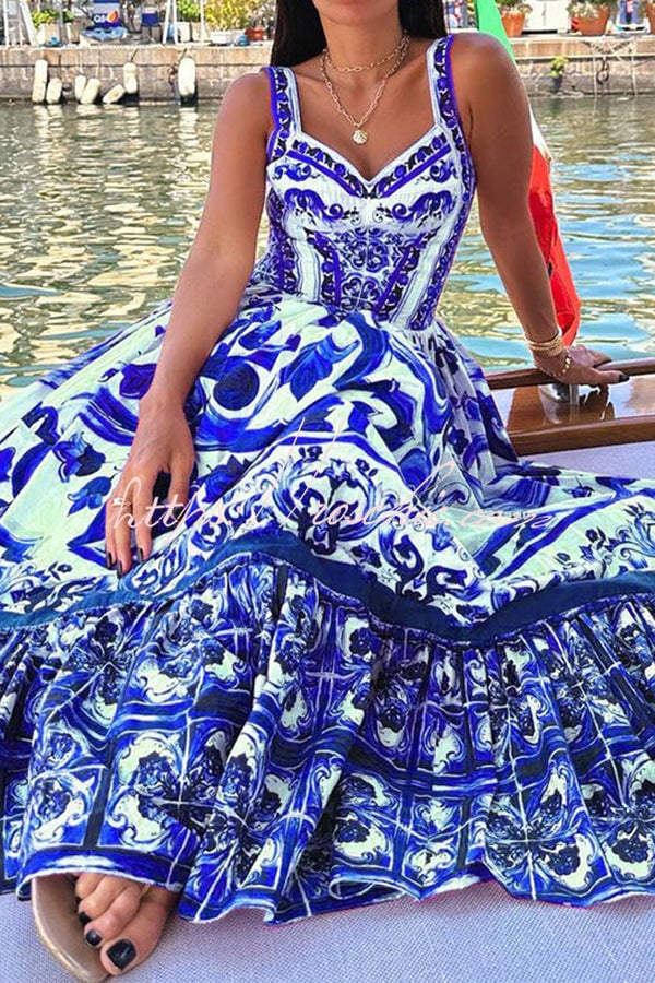 Eaksone - Stunning Floral Print Suspender Patchwork Maxi Dress