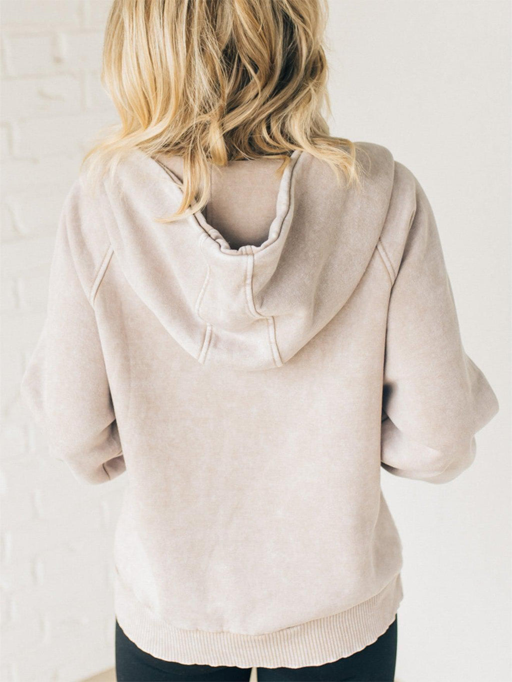 Eaksone - Women's Zip Henley Acid Wash Fleece Hoodie