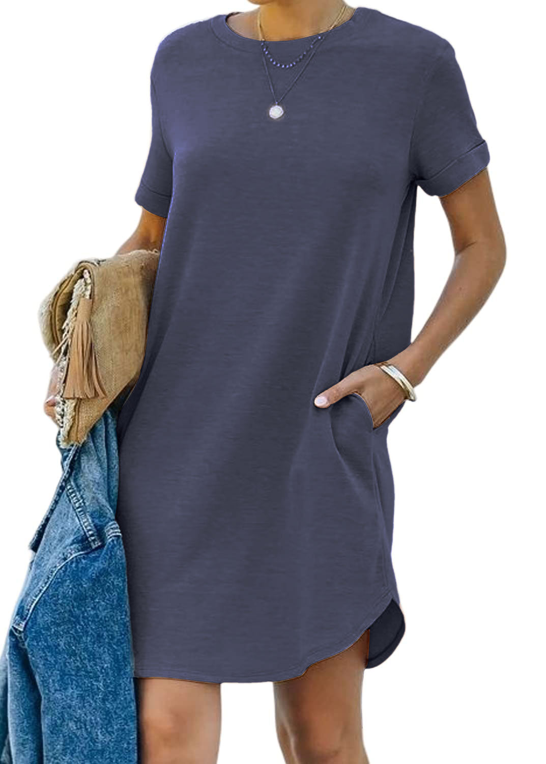 Eaksone - Casual short-sleeved T-shirt dress with pockets
