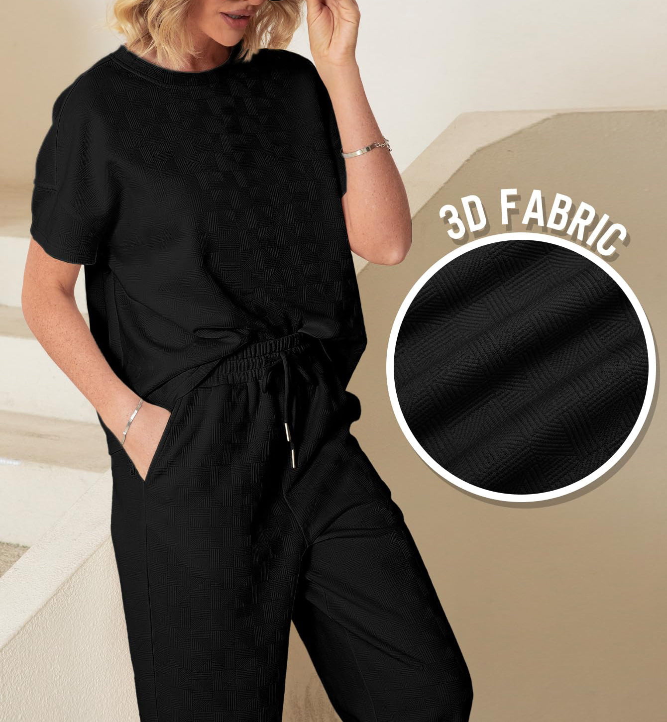 Eaksone - Casual short-sleeved loose top and wide-leg pants suit