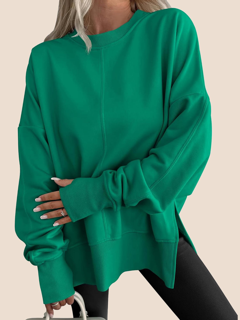 Eaksone - Women's Oversized Thumbhole Long Sleeve Side Slit Sweatshirt