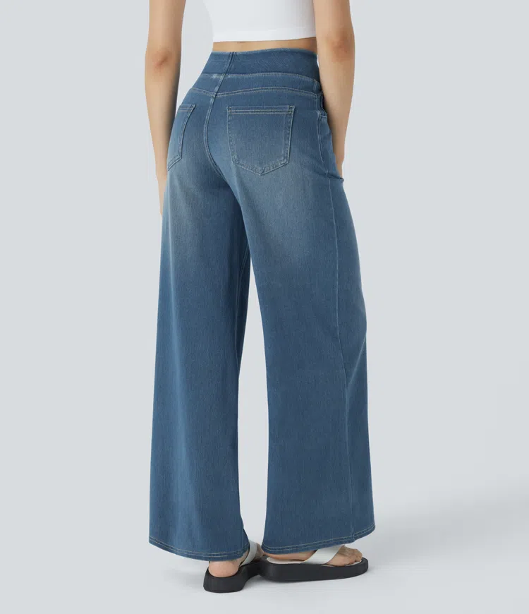 Eaksone - Super Stretch High-Waisted Wide Leg Jeans