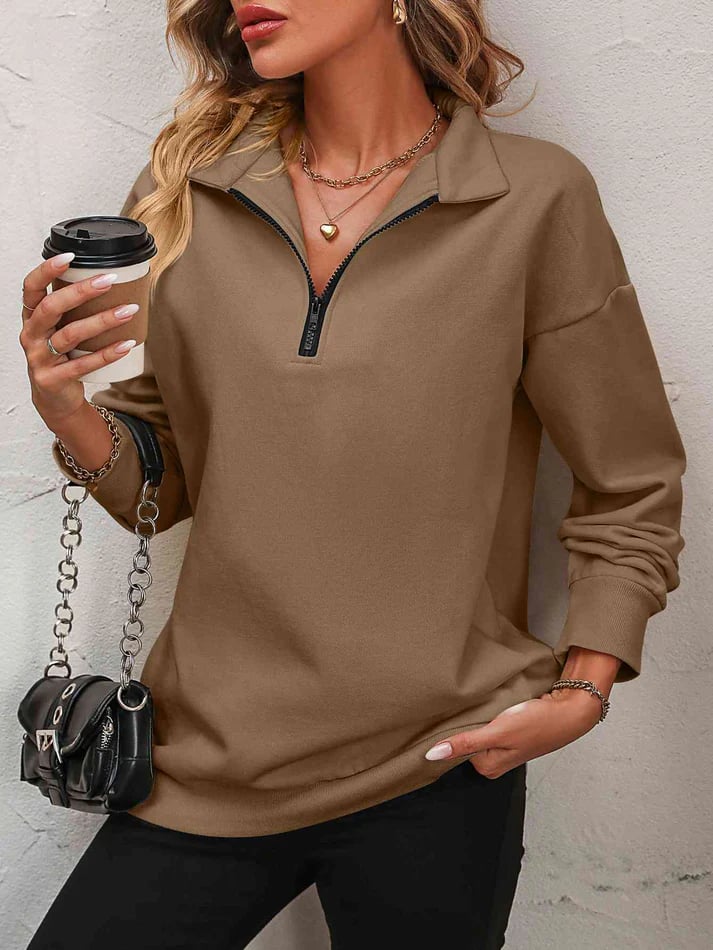 Eaksone - Womens Zip-Up Dropped Shoulder Sweatshirt