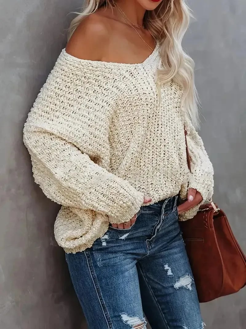 Eaksone - Women's Off-the-Shoulder Sweater Loose Lightweight Pullover Top