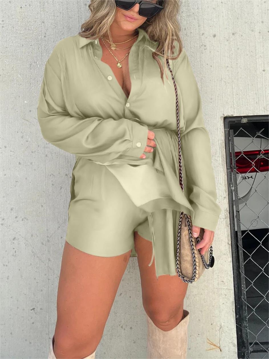 Eaksone - Versatile solid color long sleeve shirt suit