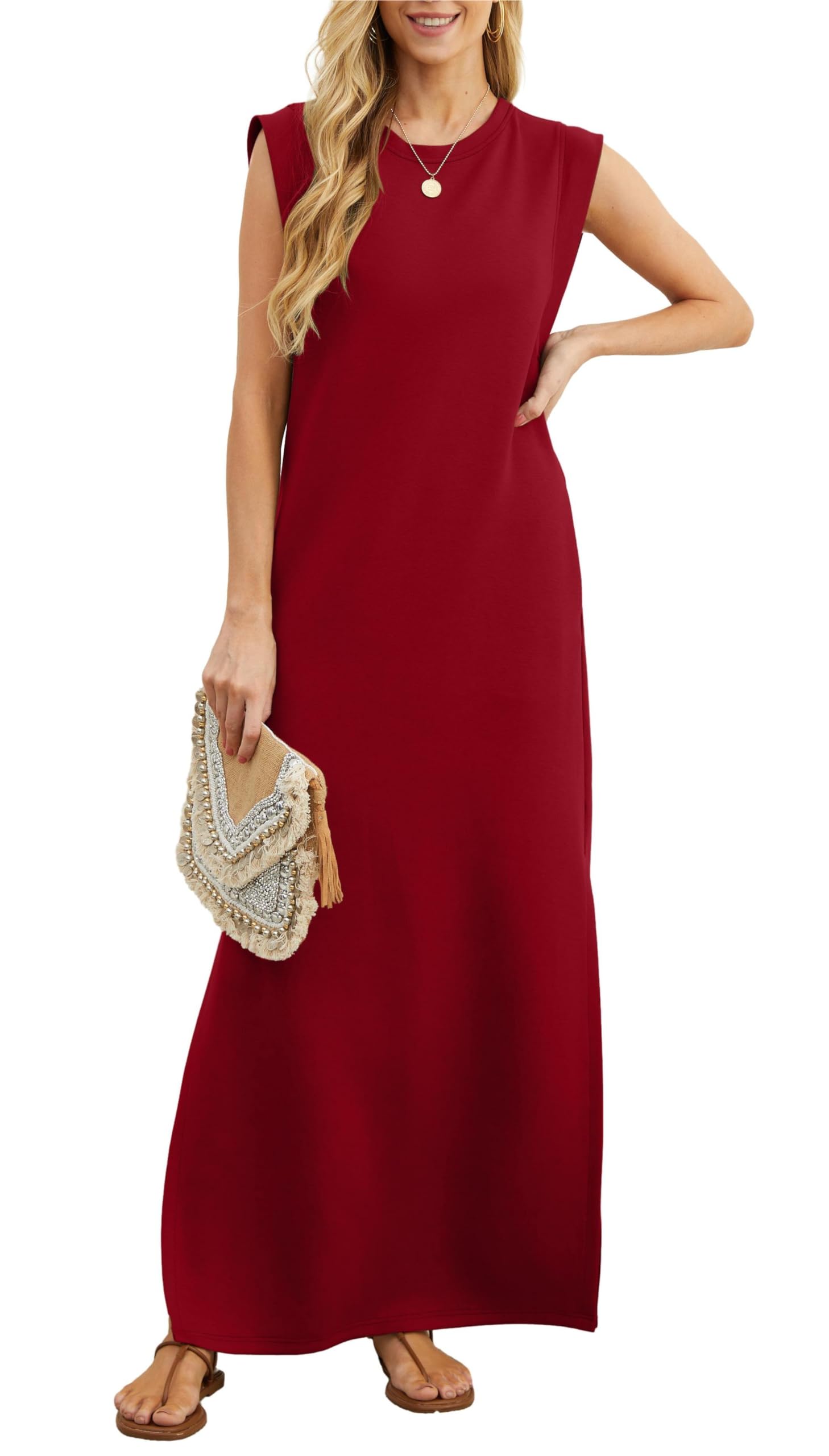 Eaksone - women's casual loose split wrinkle free maxi dress