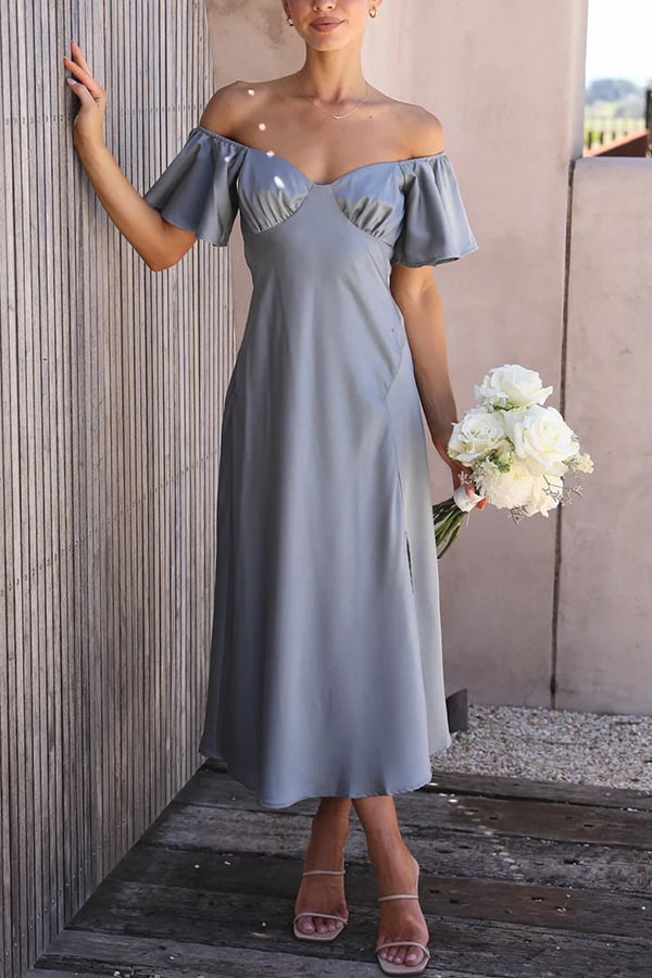 Eaksone - Satin Short Sleeve Sexy Off Shoulder Dress