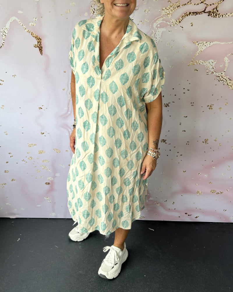 Eaksone - Loose lapel printed shirt dress