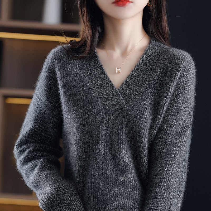 Eaksone - Women's V-neck Cashmere Sweater