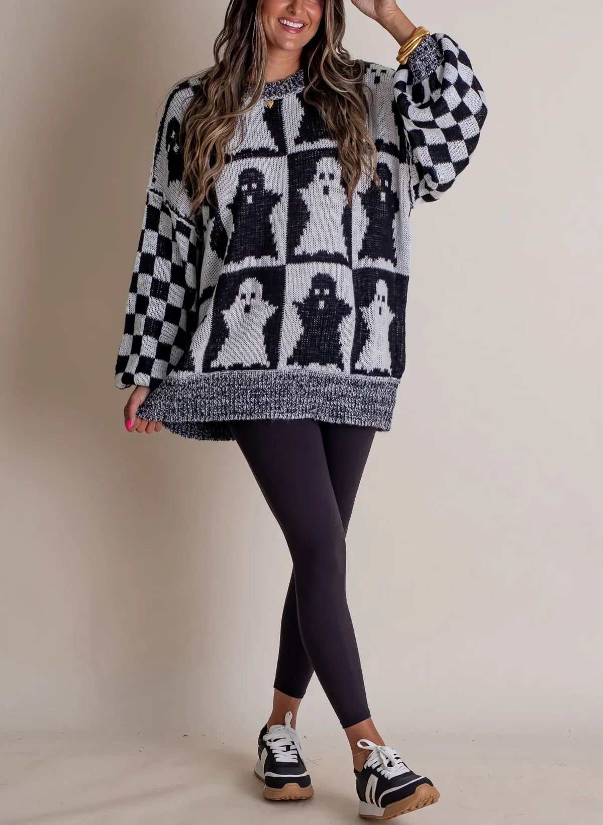 Eaksone - Women's Halloween Checkered Sweater