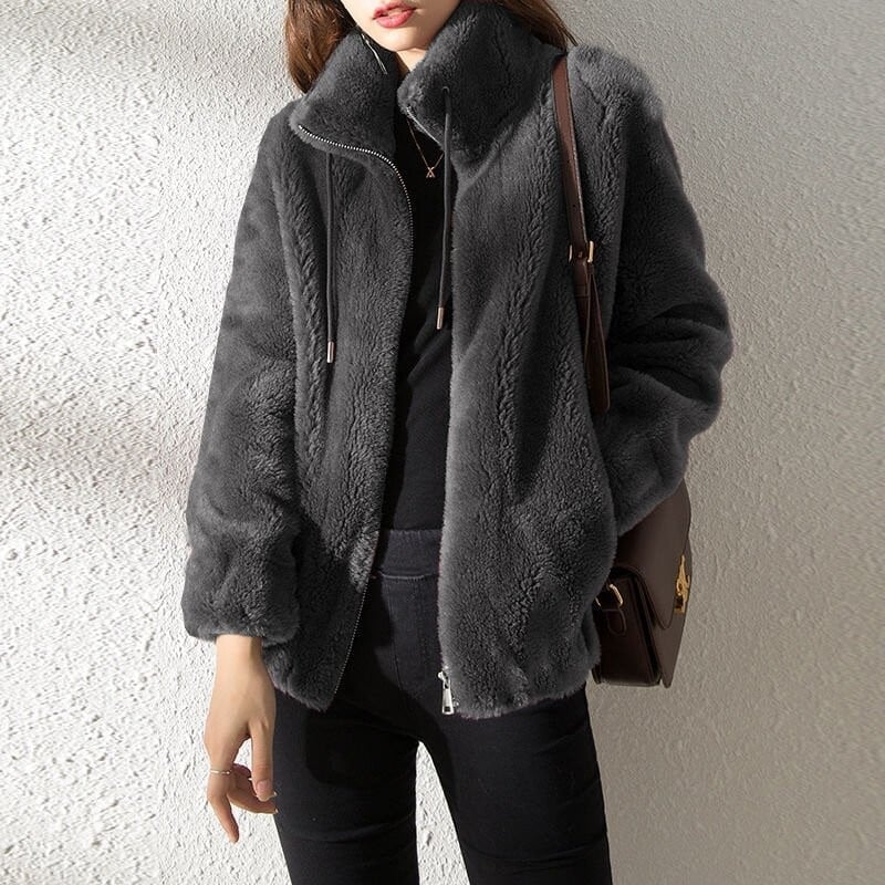 Eaksone - Padded Coat Stand-collar Double-faced Fleece Jacket
