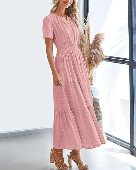 Eaksone - v-neck pleated puff sleeve dress black