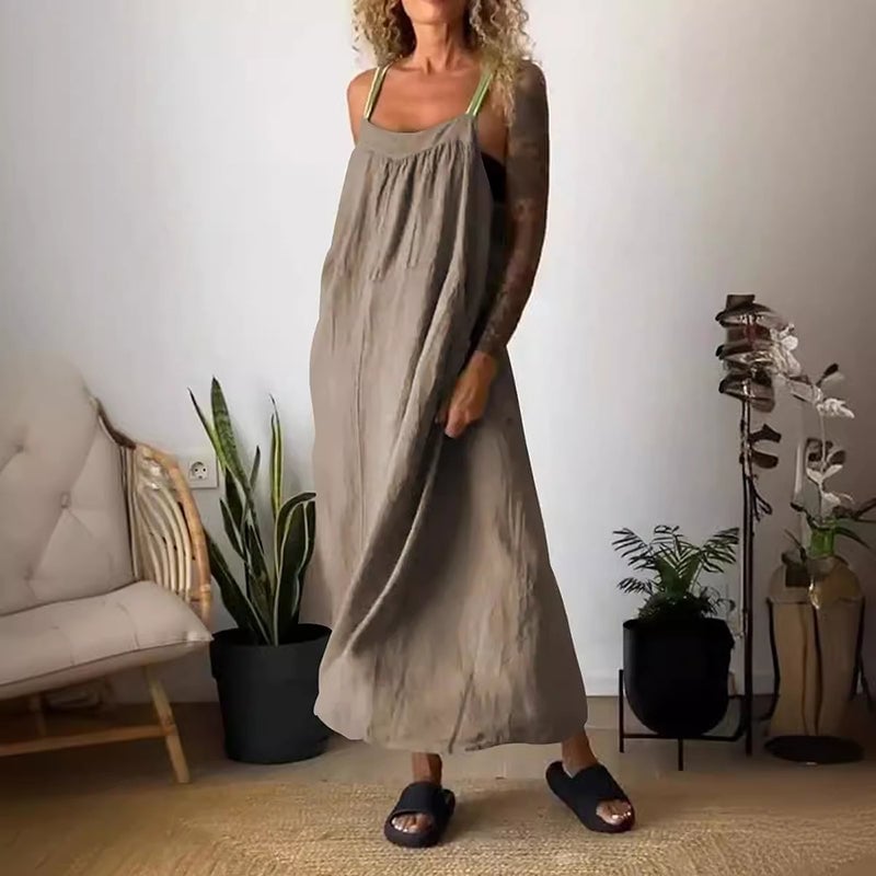 Eaksone - Women's Simple Cotton Linen Sling Dress