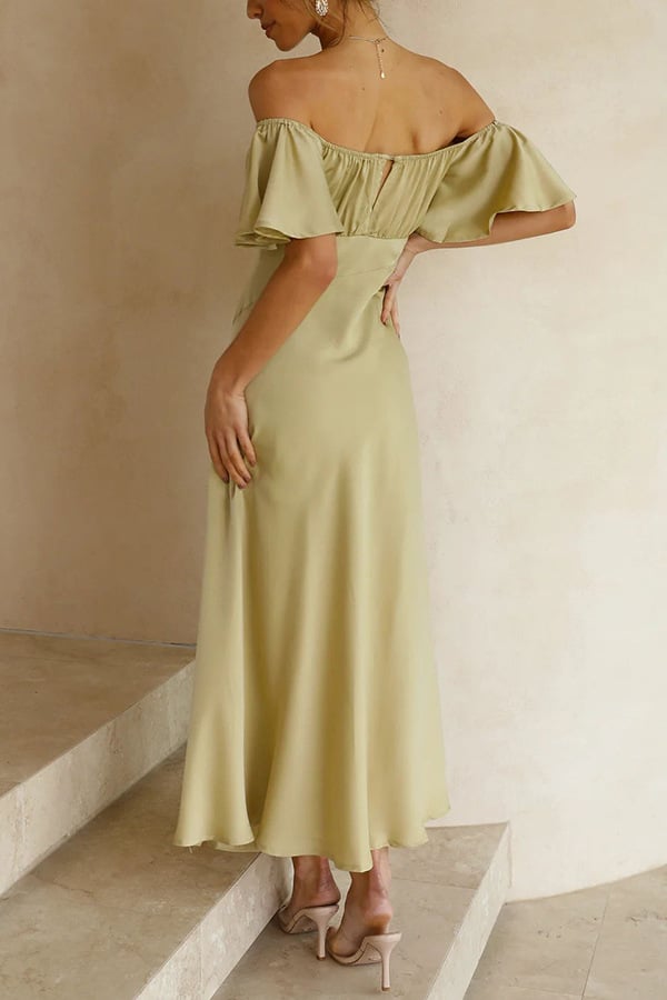 Eaksone - Satin Short Sleeve Sexy Off Shoulder Dress