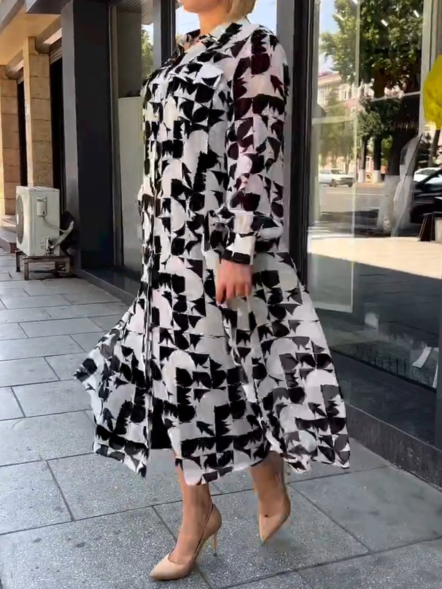 Eaksone - Classic Black White Shirt Dress