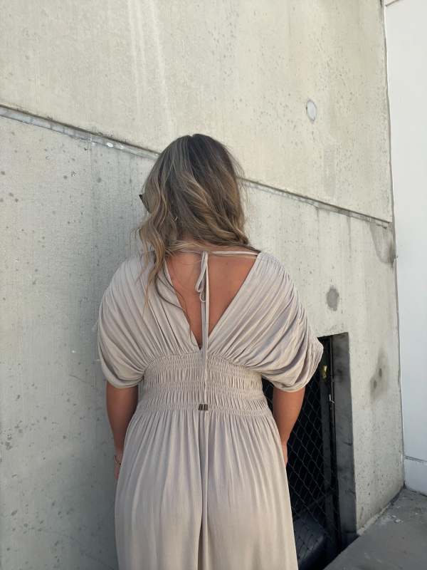Eaksone - Slit V-neck casual long dress