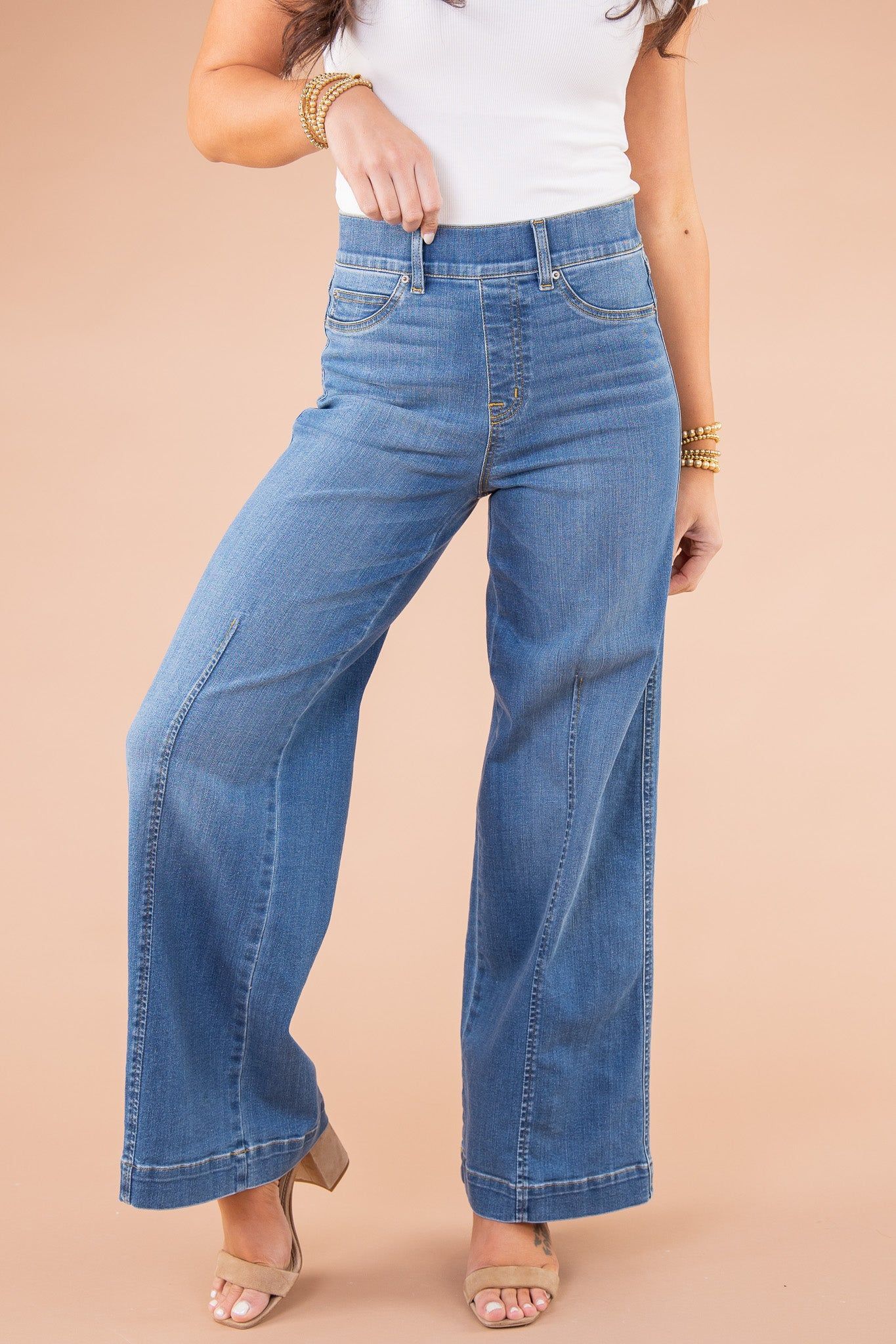 Eaksone - Vintage style sewn front wide leg jeans